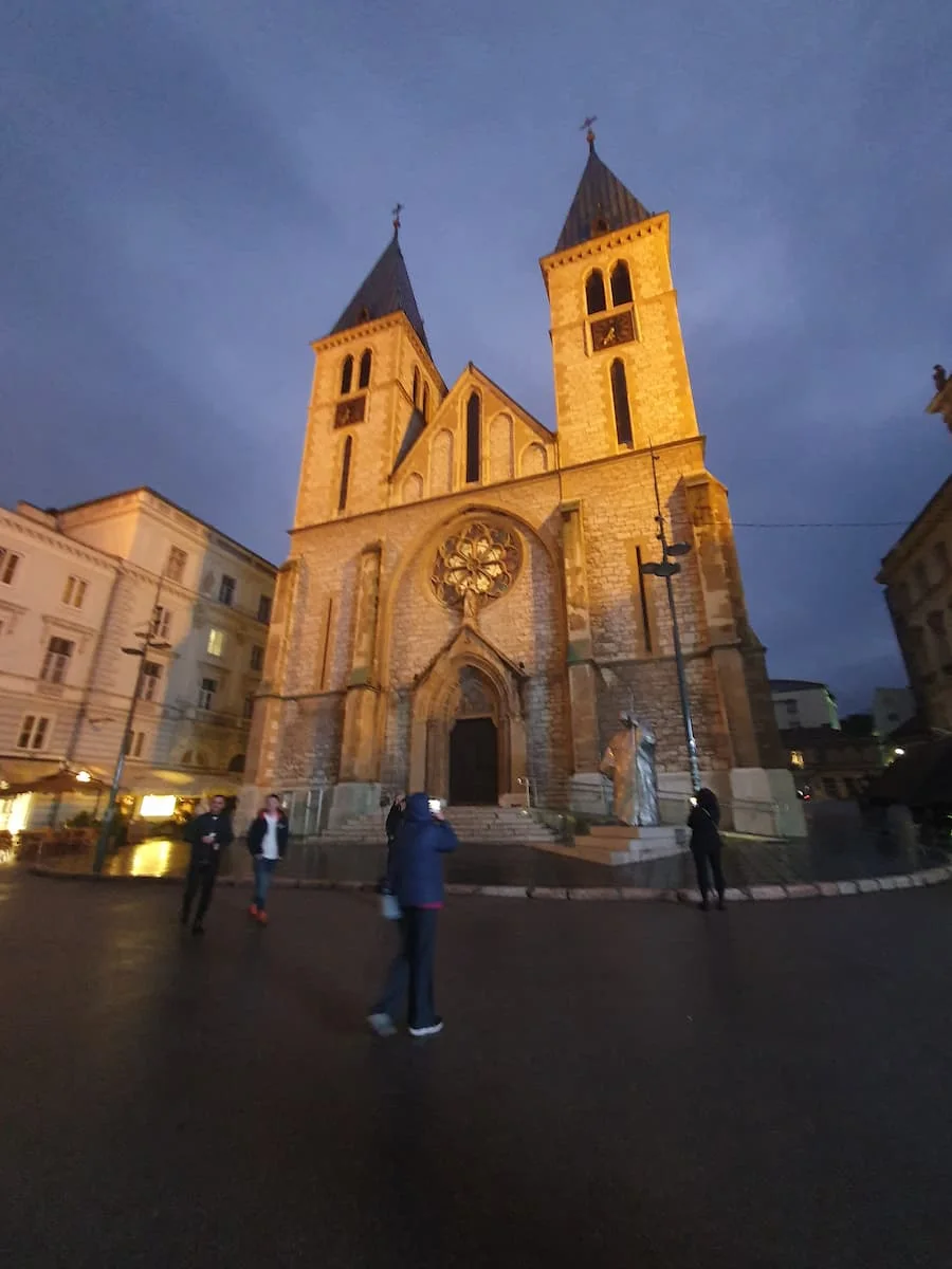 sacred heart cathedral in sarajevo bosnia at dusk