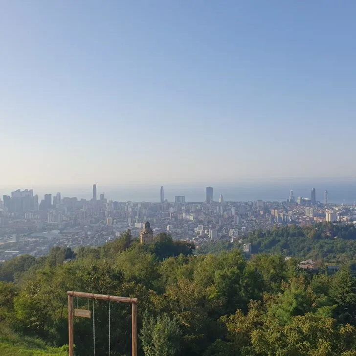 view of the batumi skyline with the black sea in the background from argo mountain in batumi georgia