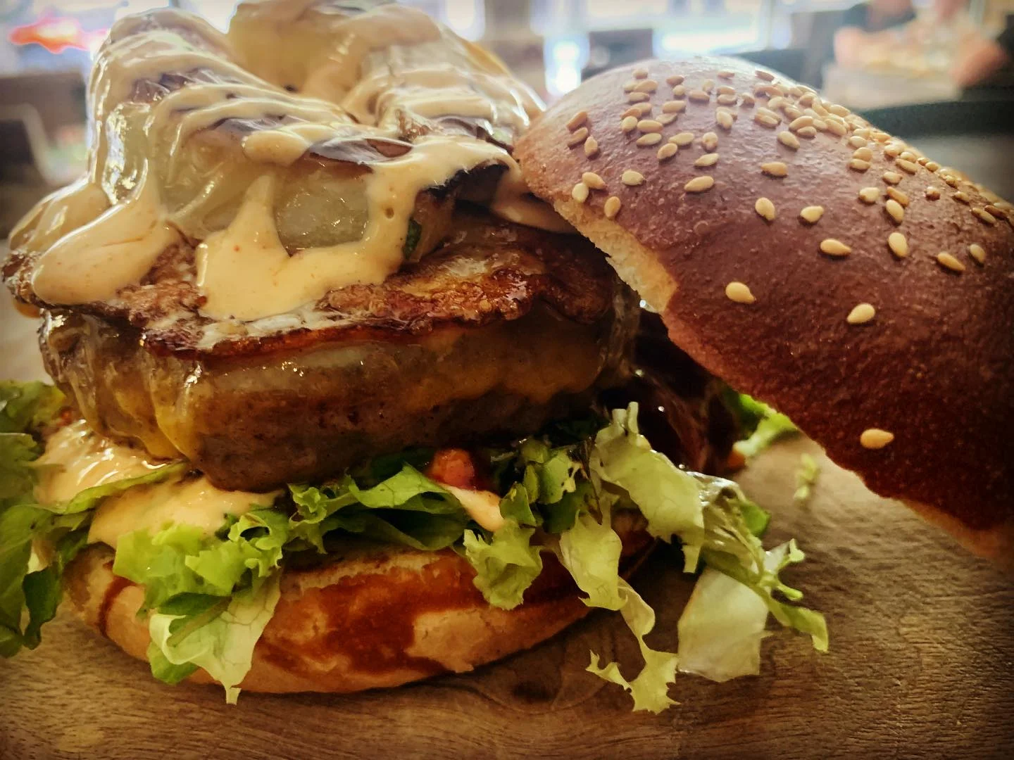 a beef burger from red door pub and burger bar sarajevo bosnia