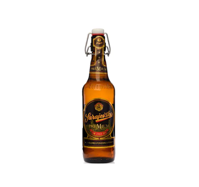 a brown bottle containing sarajevska pivara beer brewed in sarajevo bosnia