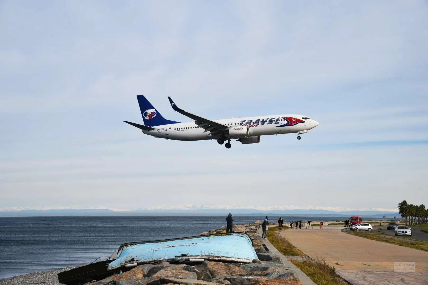 a boeing 737 lands at batumi airport in adjara georgia