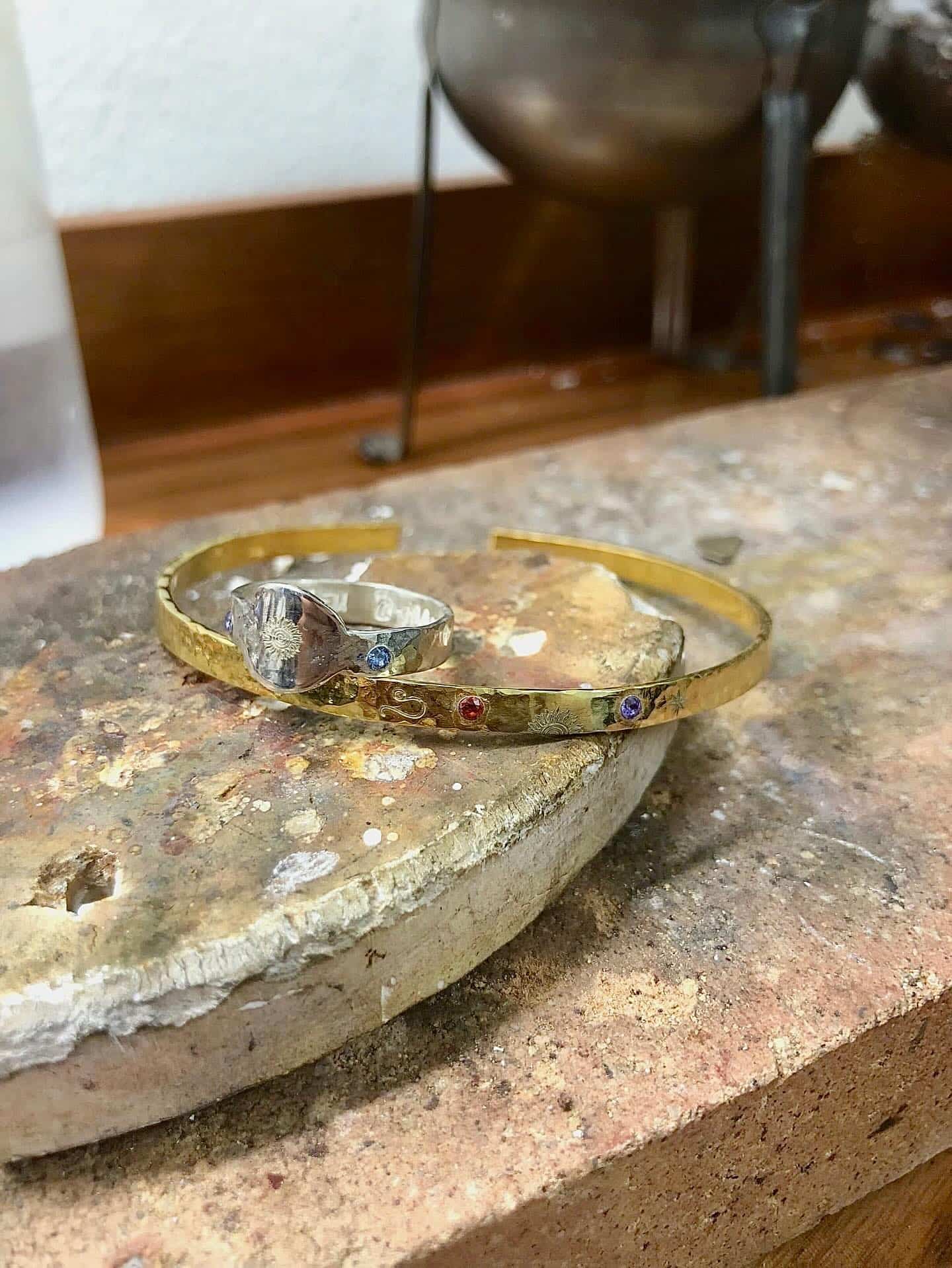 Bracelet and ring made during workshops