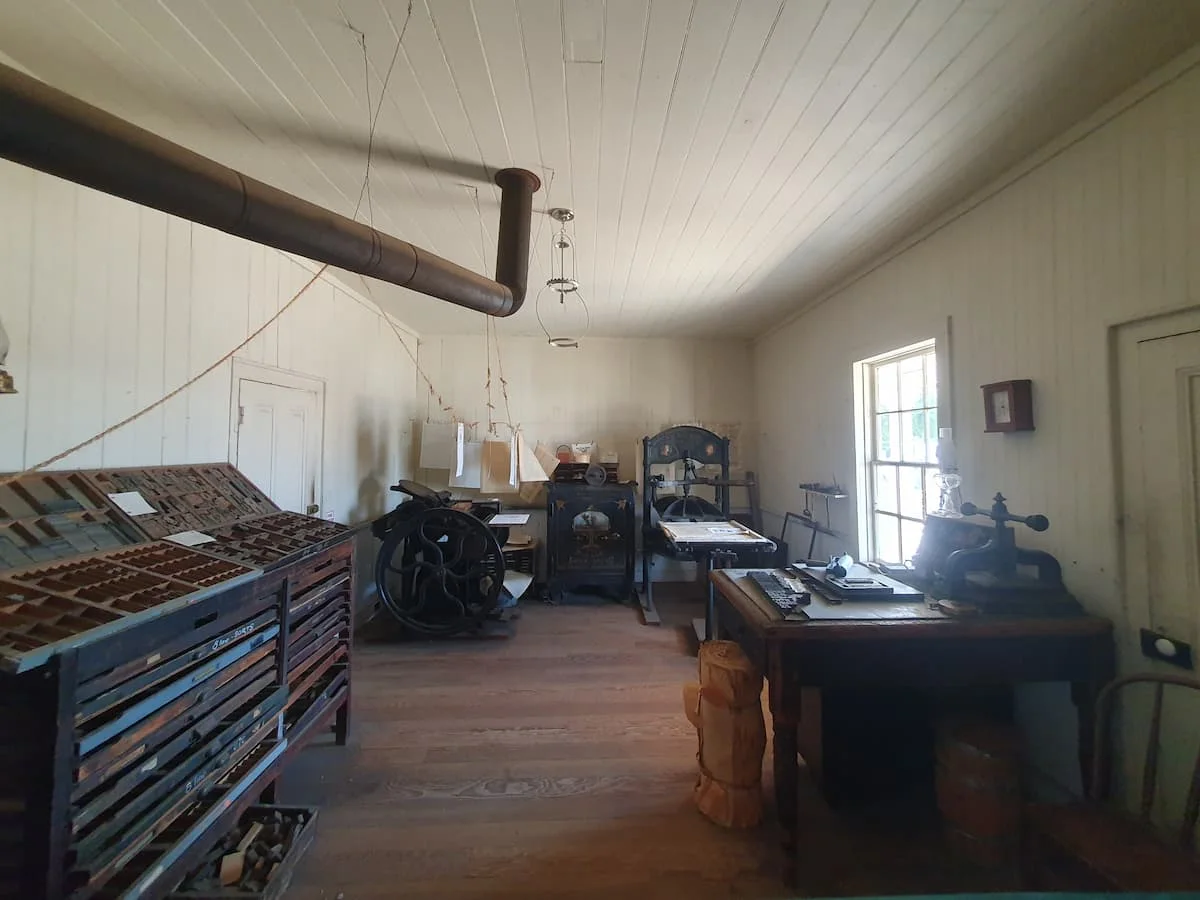 a traditional room containing a washington paper press used by the san diego union newspaper in san diego old town california