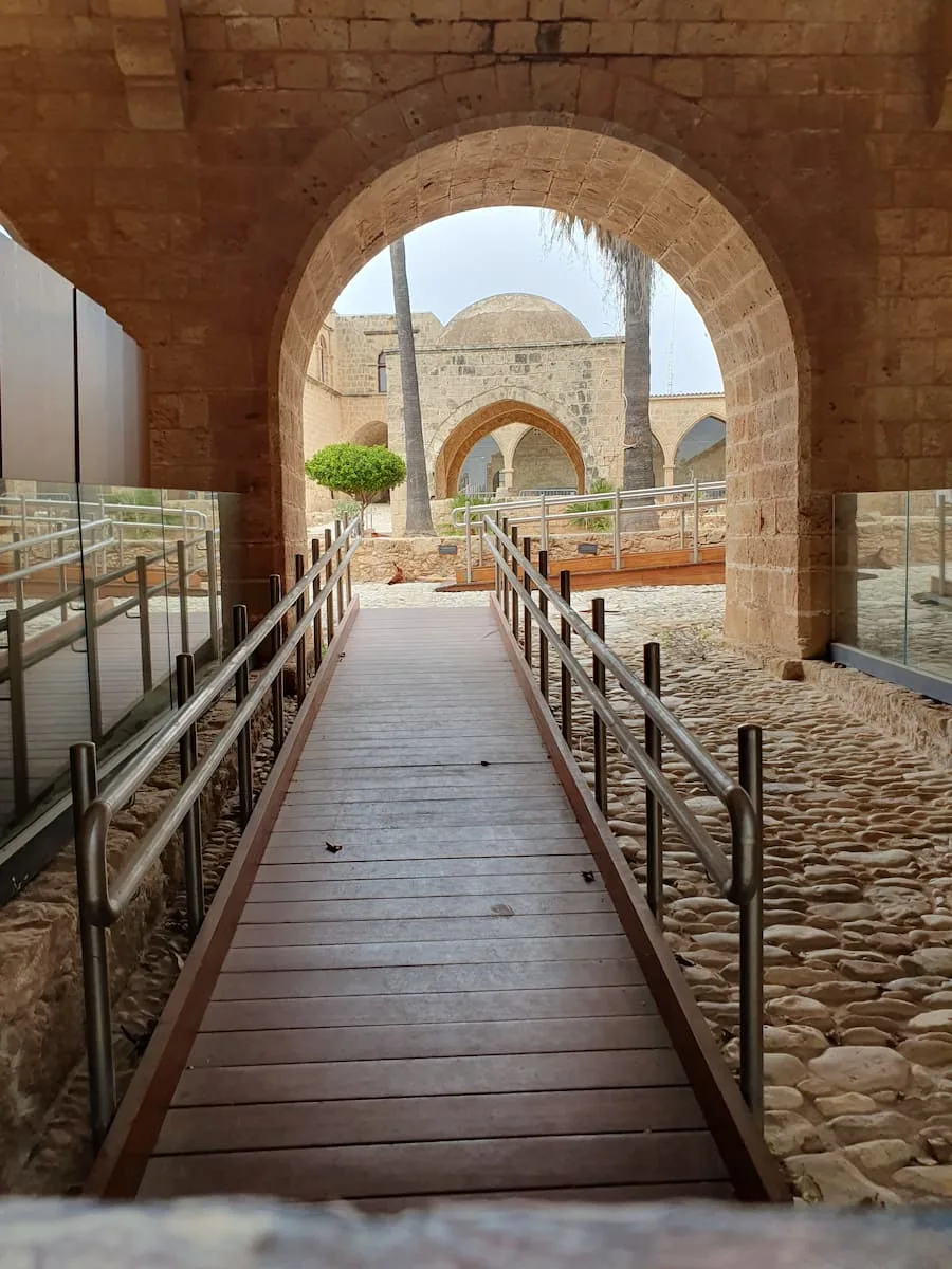 a walkway in aiya napa monastery cyprus built by the venetians in the 16th century 