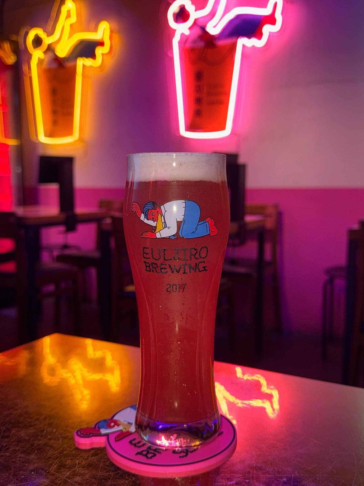 Neon lit brewery in Euljiro