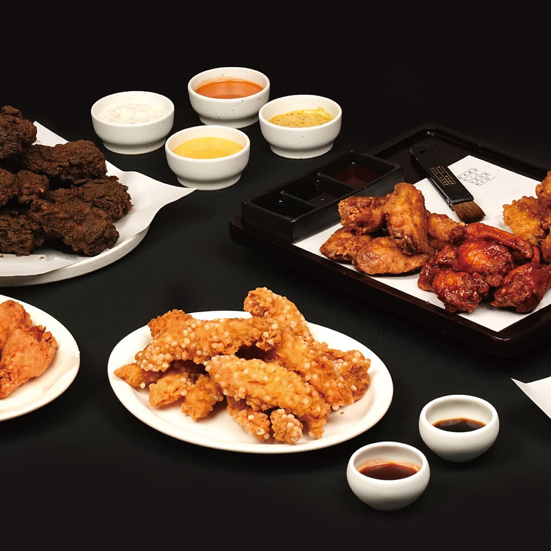 Various Korean fried chicken dishes