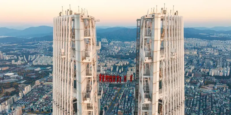 The cross over bridge at Seoul SKy