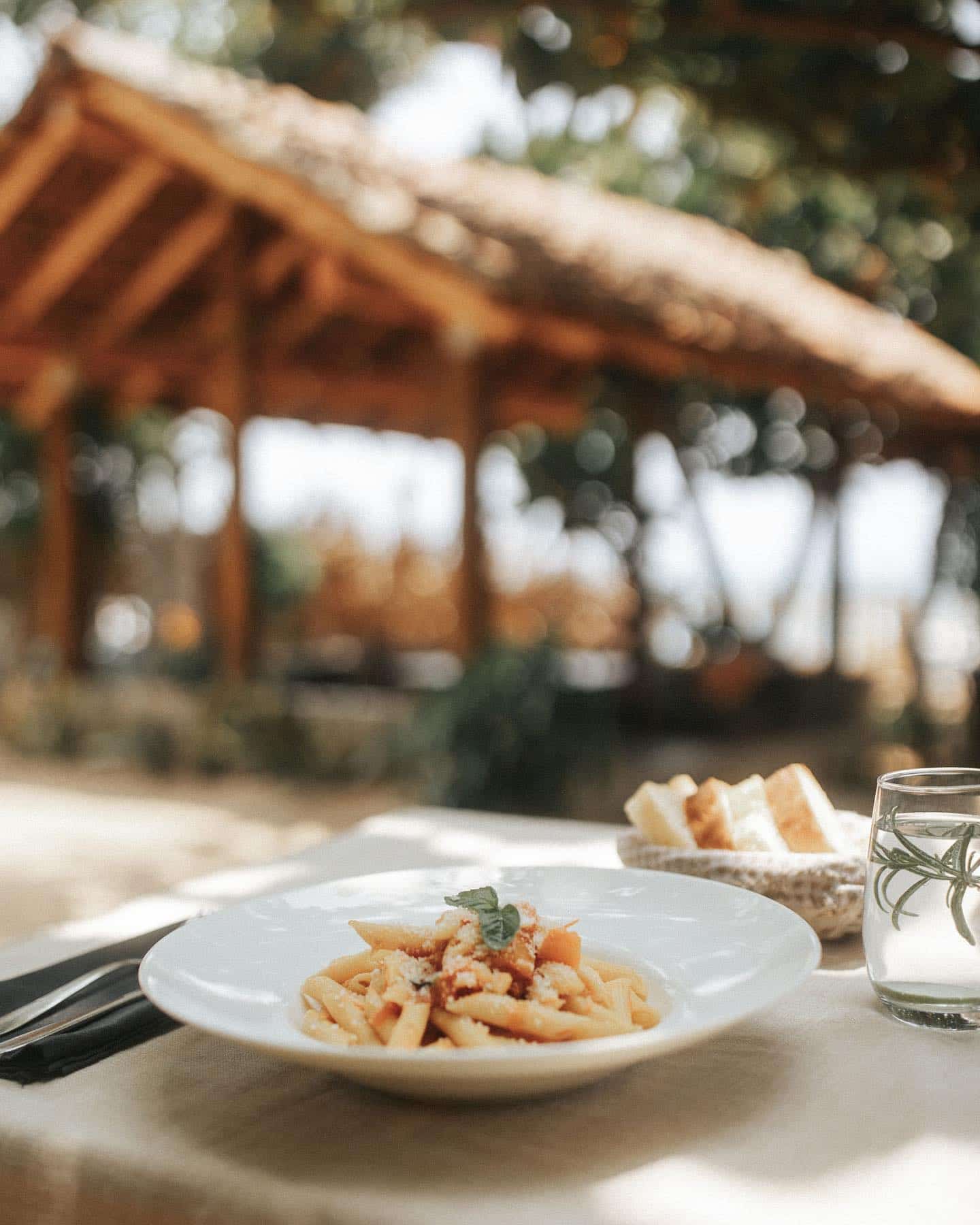 Penne pasta on this beachfront restaurant