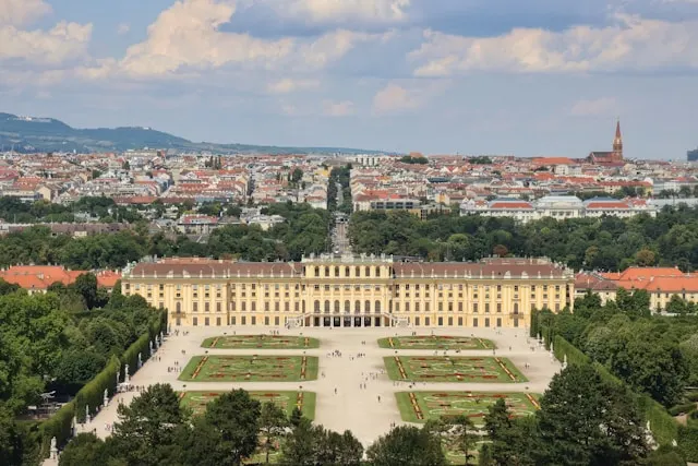 schonbrunn palace with vienna austria in the background