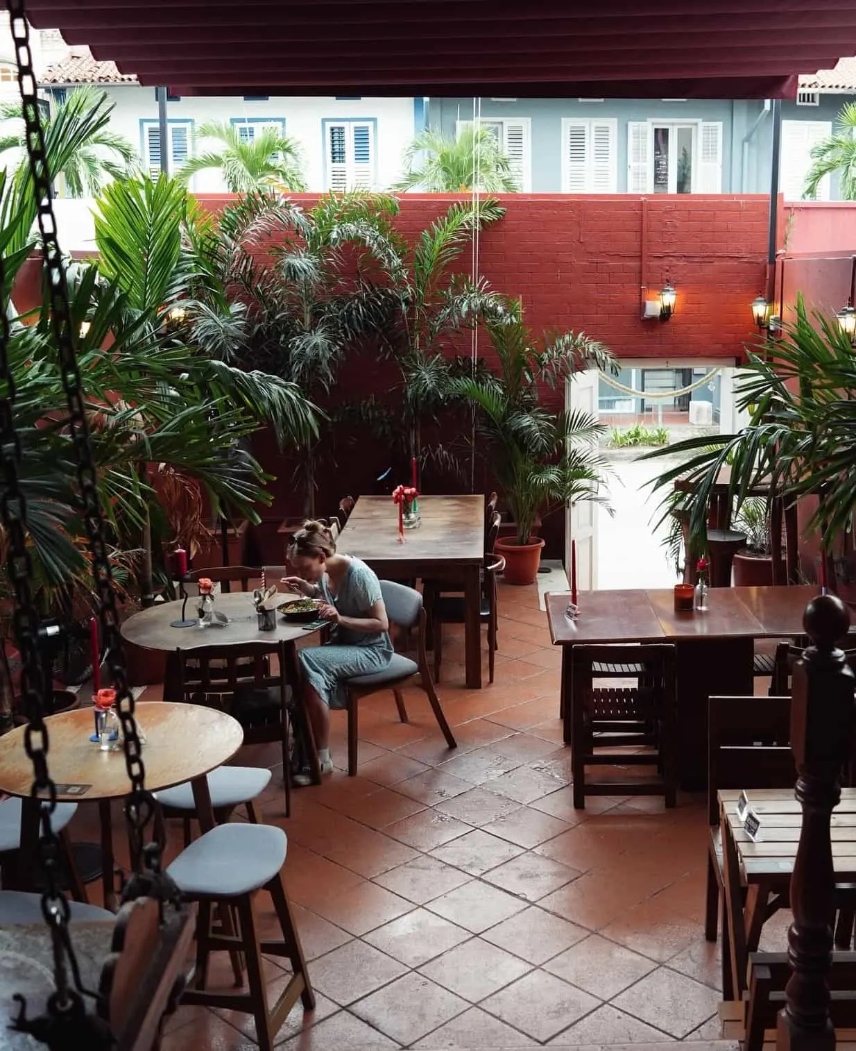 Covered outdoor seating at Ahimsa