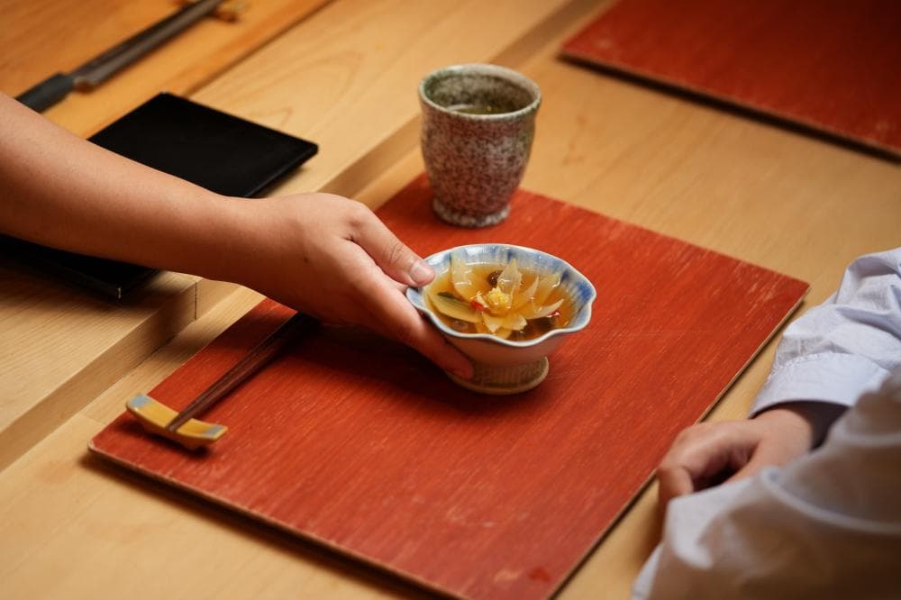 One of the dishes during the fine dining meal experience