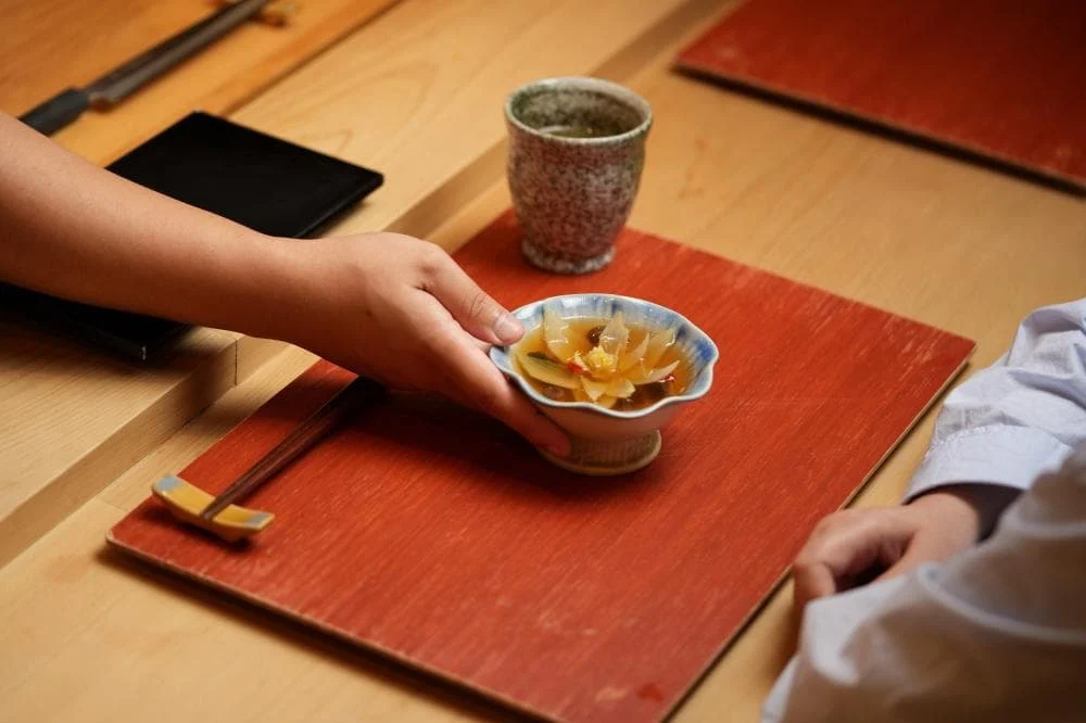 One of the dishes during the fine dining meal experience