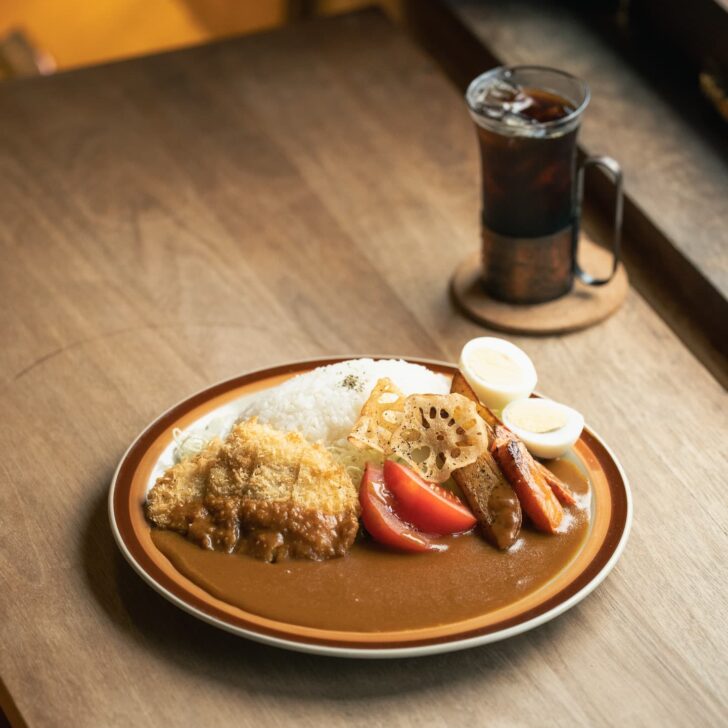 Tradiitonal chicken katsu and iced coffee