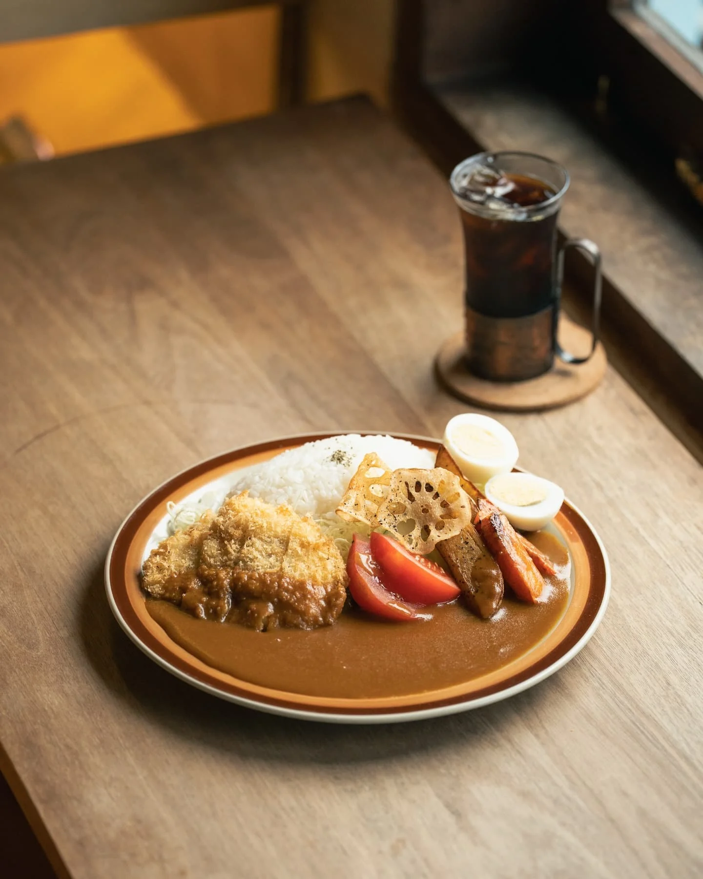 Tradiitonal chicken katsu and iced coffee