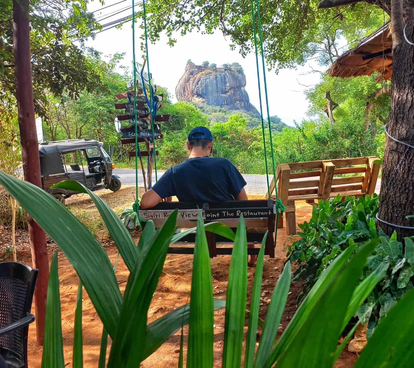 The view of Sigiriya rock fortress from the restaurant swing