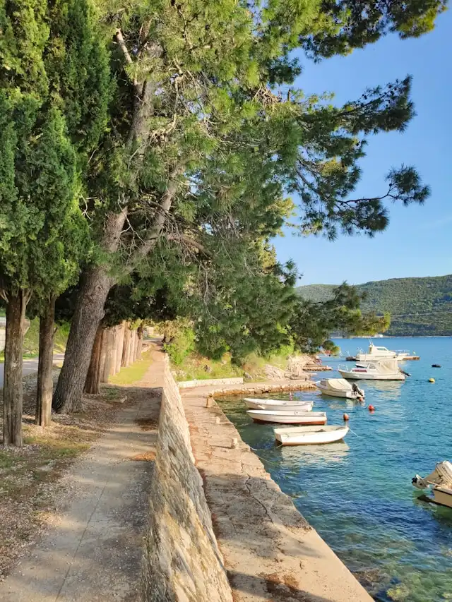 small boats moored on the adriatic sea near neum bosnia and herzegovina