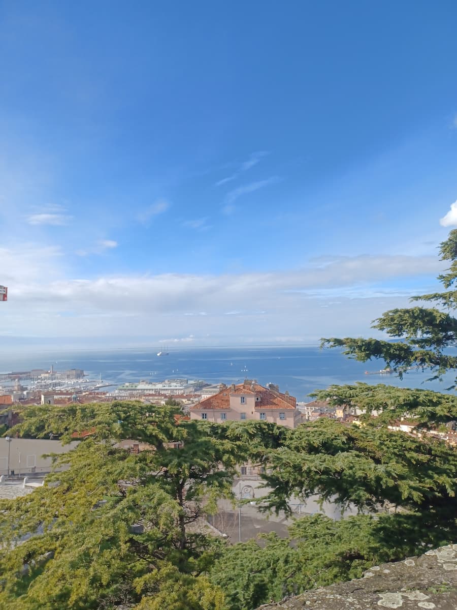 the adriatic sea and skyline of trieste viewed from castello san guisto trieste italy
