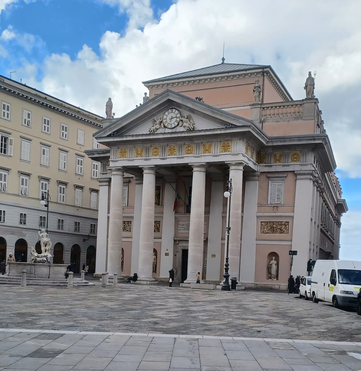 the chamber of commerce on piazza della borso in trieste italy was originally a stock exchnage built in the style of a greek temple