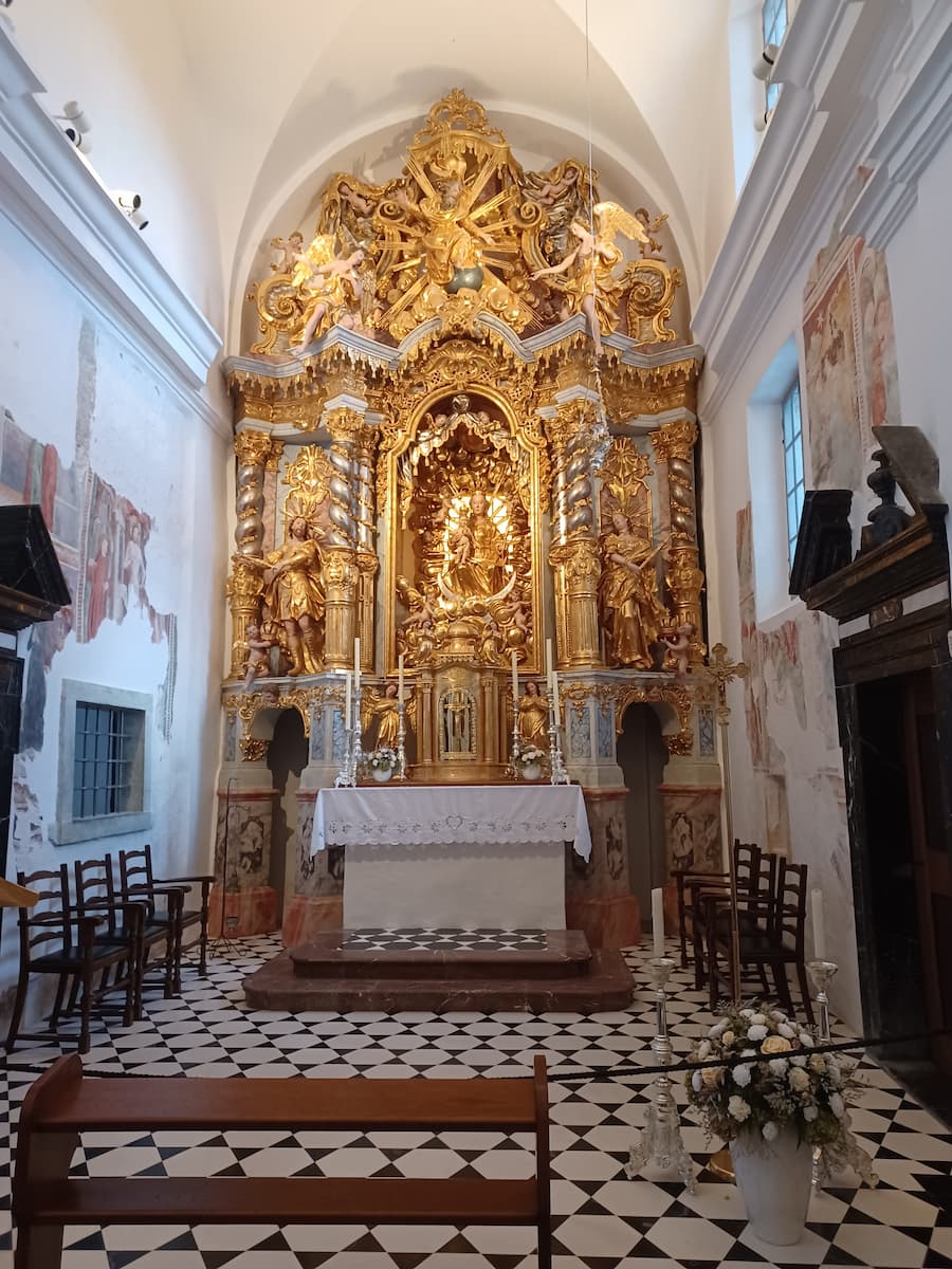 the golden altar in bled island church on lake bled slovenia