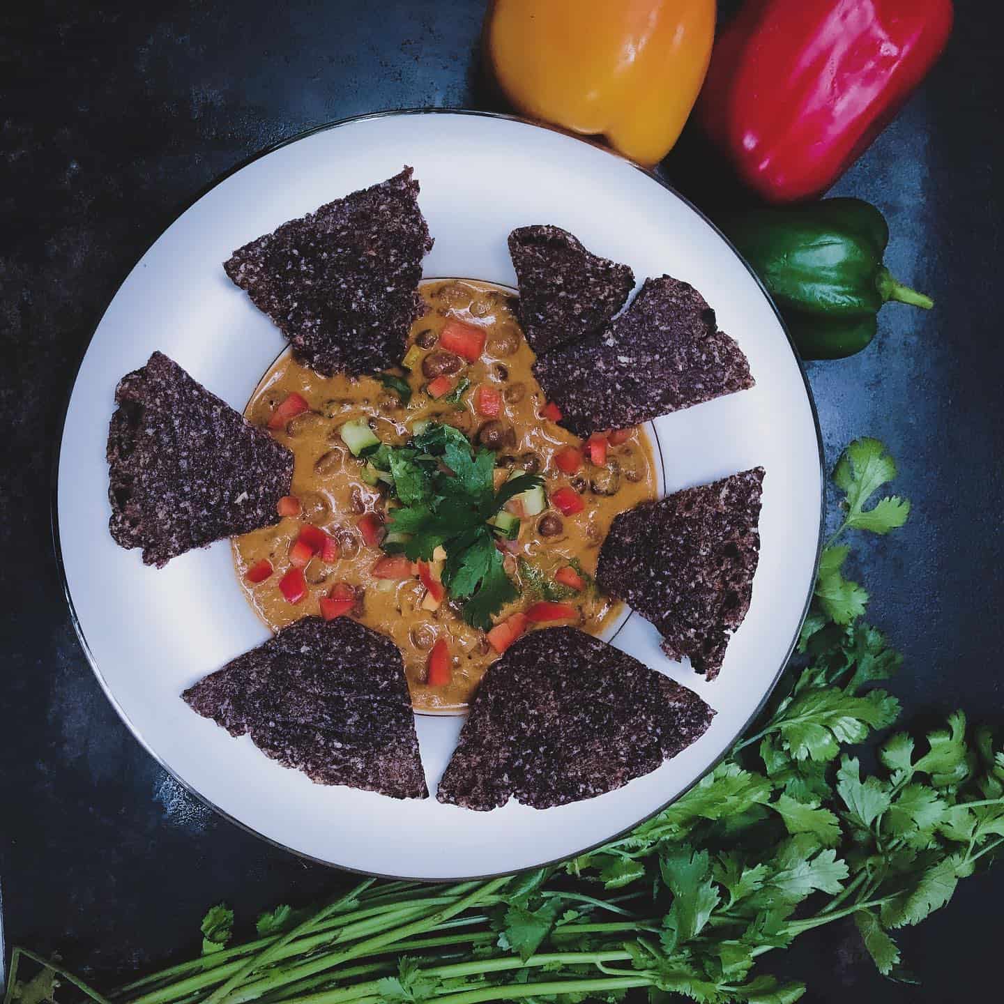 Red Bean Curry with mango salsa and finger millet roti