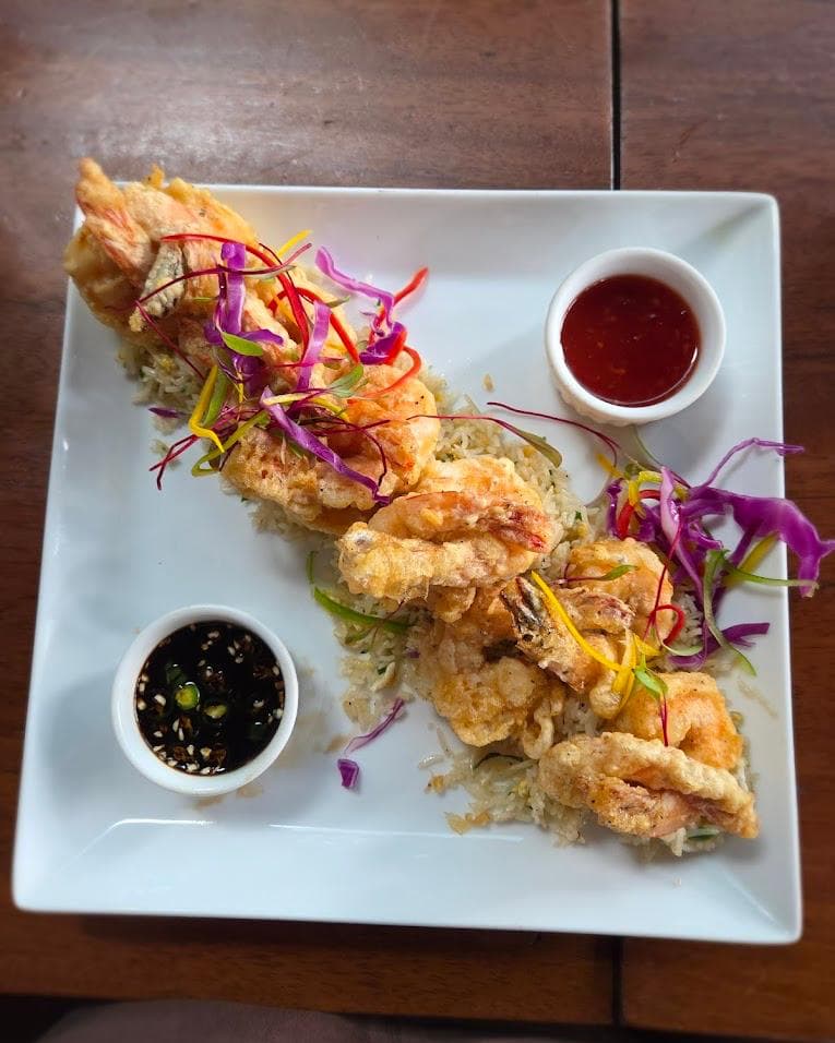Crispy, golden prawns