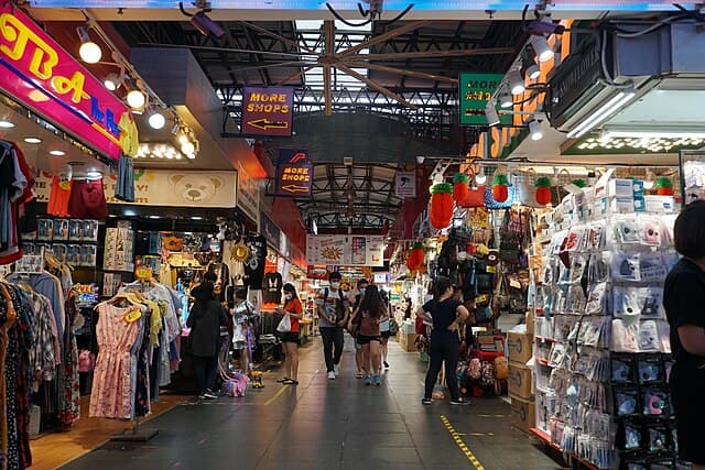Vendors lining the aisles at indoors Bugis Street Market
