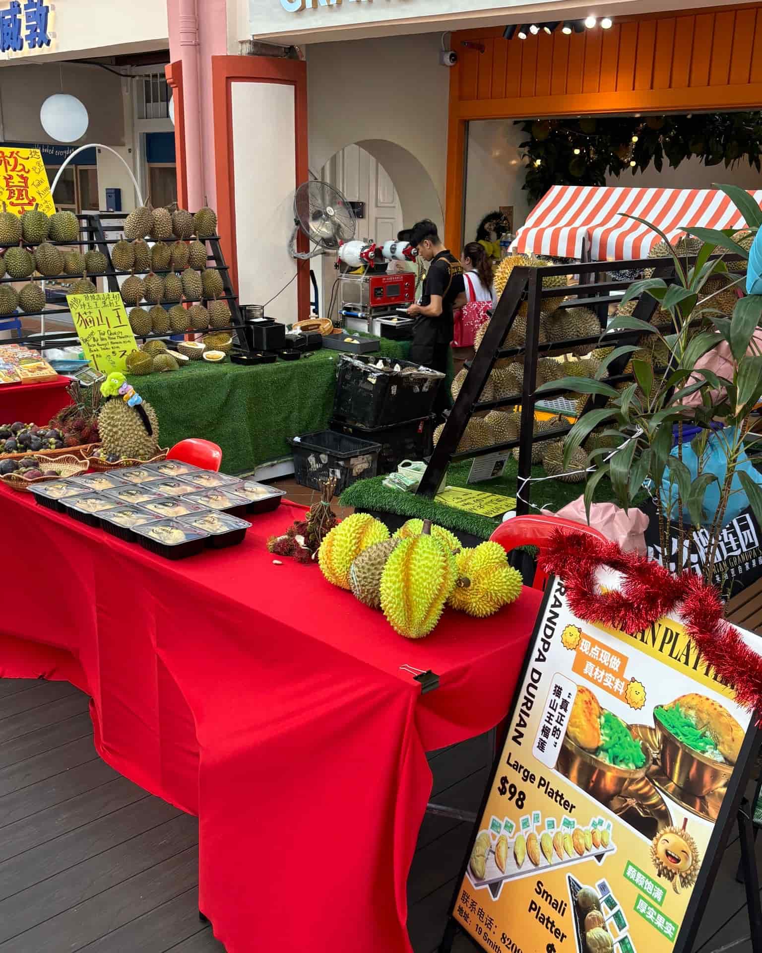 Durian fruit vendor in Chinatown