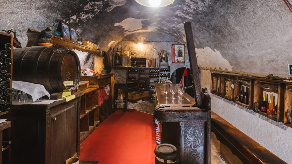 a wine cellar full of bottles in bled castle on lake bled slovenia
