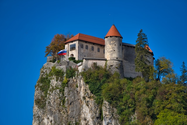 bled castle perched on a hilltop above lake bled slovenia