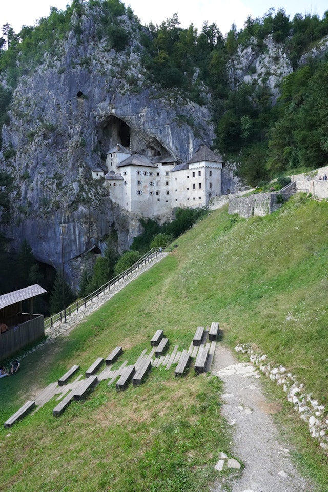 gothic predjama castle built into a hillside in slovenia