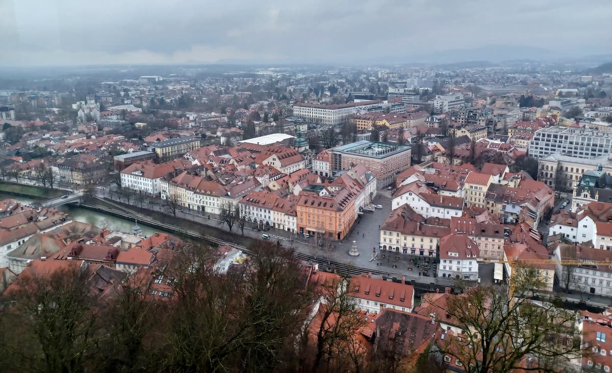 roof tops in the old town of ljubljana slovenia viewed from ljubljana castle