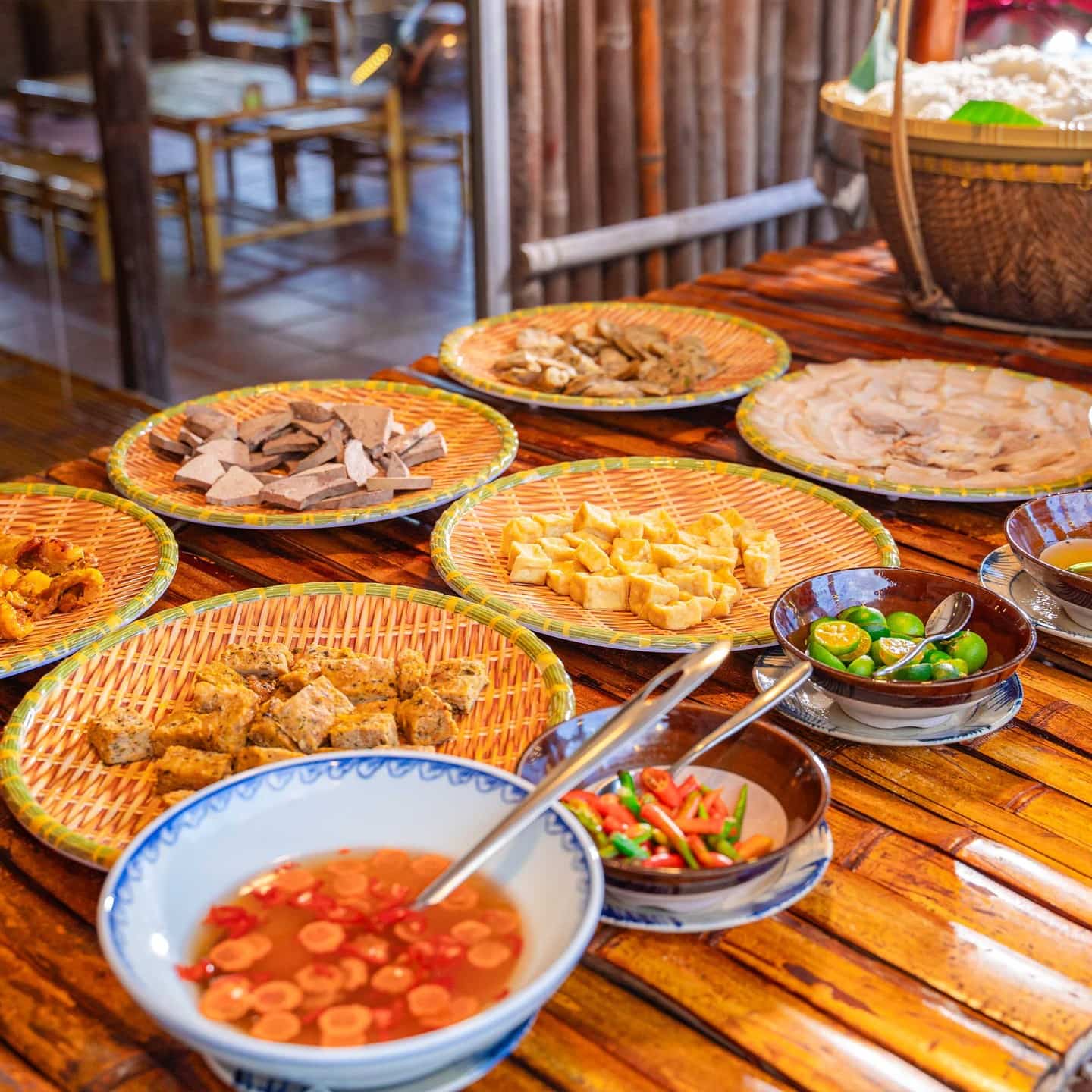 Vietnamese buffet spread options at the restaurant at Hoi An memories land