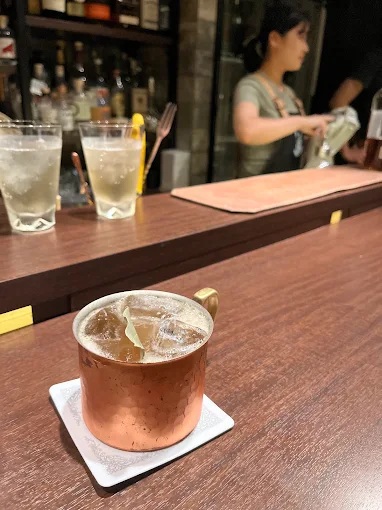 Drink on a counter in Craftman bar Osaka