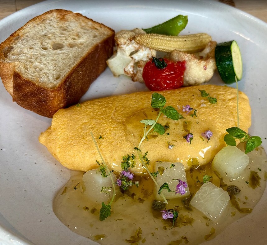 Breakfast omelet at Kissa Kishin, Kyoto, Japan