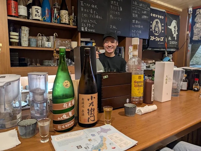 A sake bar counter in Osaka Japan