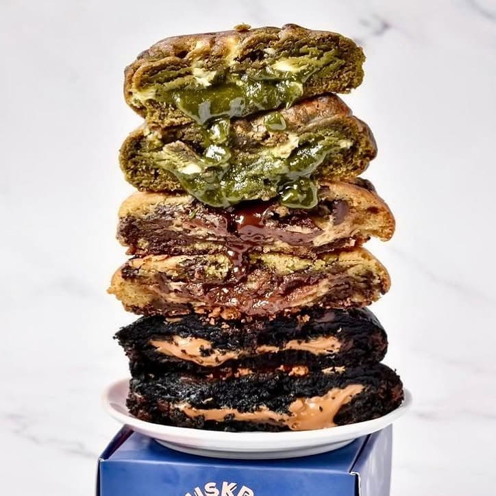 Matcha, chocolate and caramel filled cookies
