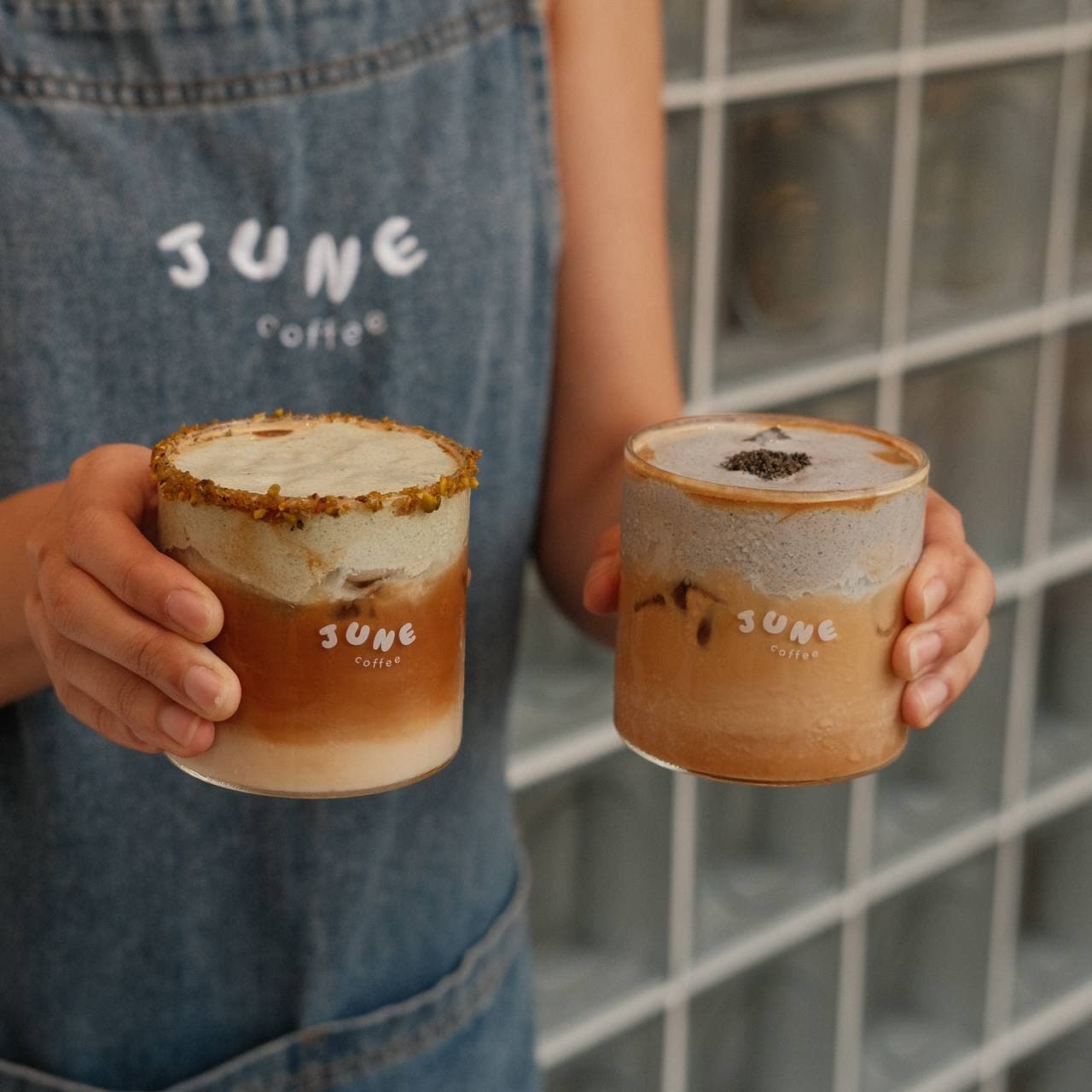 iced pistachio and iced black sesame matchas