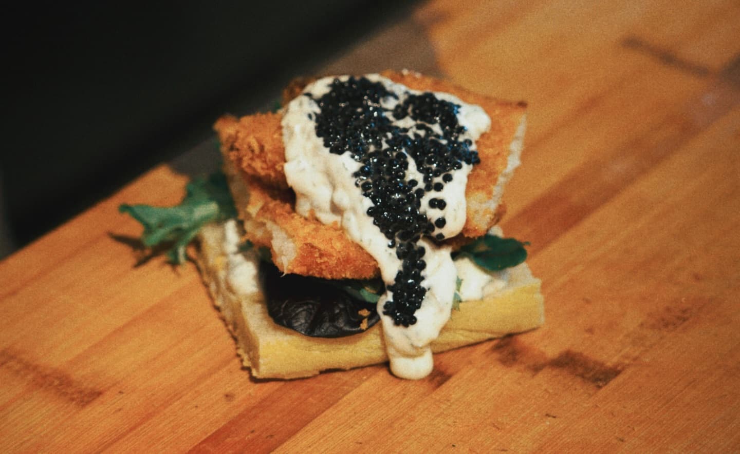 Focaccia with caviar
