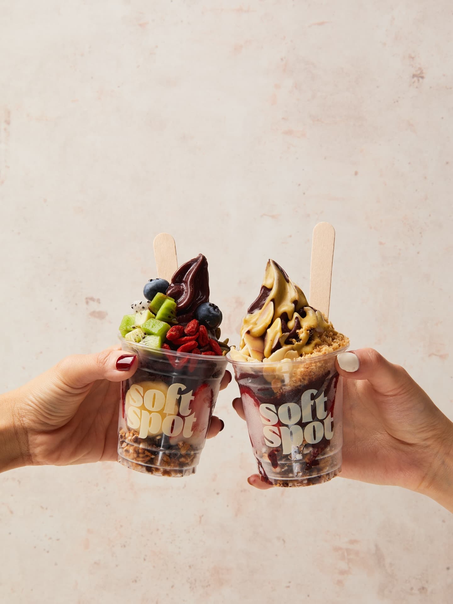 Soft serves with granola and fruit